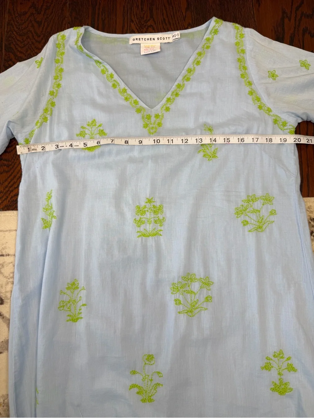 Gretchen Scott Blue Embroidered Kaftan Dress Size Small Resort Cover Up Tunic - Picture 16 of 16